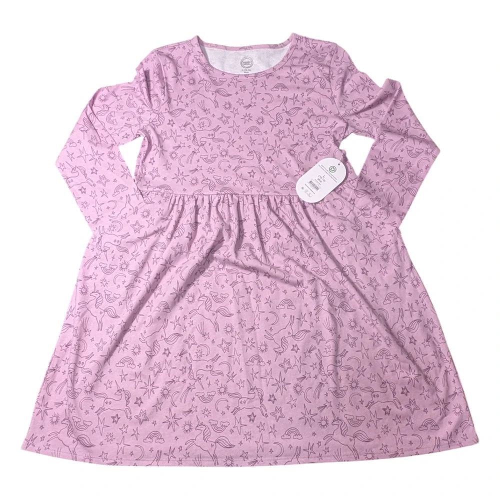 Wonder Nation - Girls- Pink Dress - Size L 10-12 Plus -Stars/Moons/Unicorns NWT